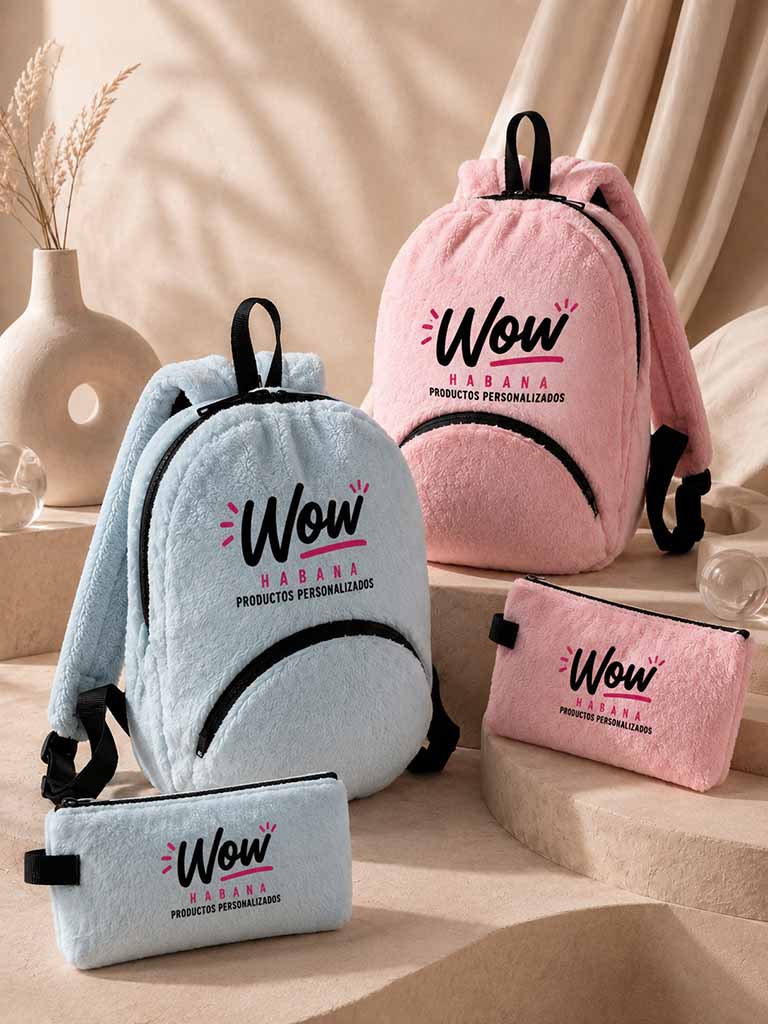 Mochila pelu pop + cartuchera personalizada