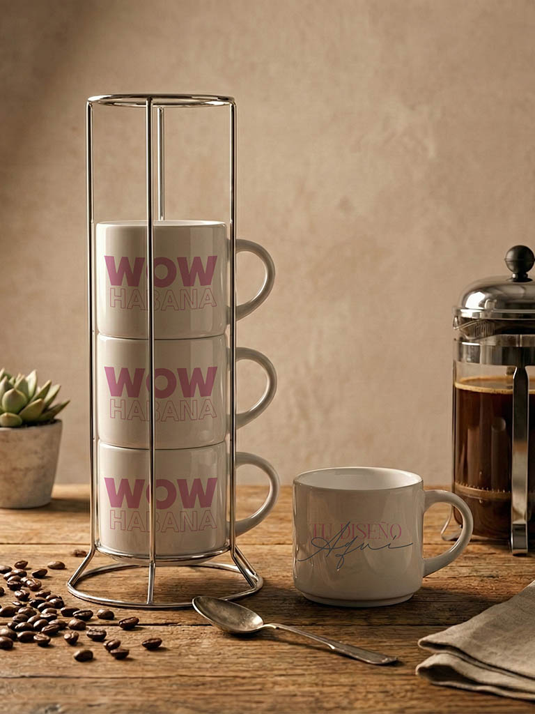 Set de 4 tazas apilables de cerámica personaliza